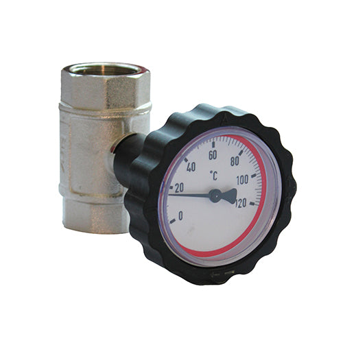 Ball Valve With Thermometer - 1.1/4" Female Red image 2